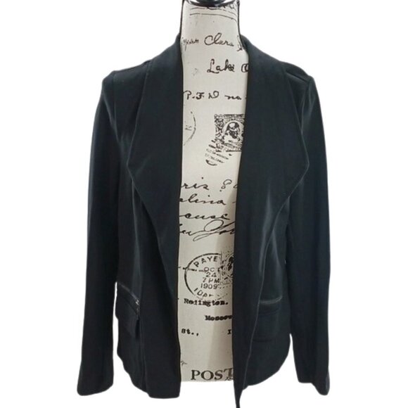 CHRISTOPHER & Banks Black Jacket Blazer Zipper Pockets Soft Fabric Womens Size M - Picture 1 of 7